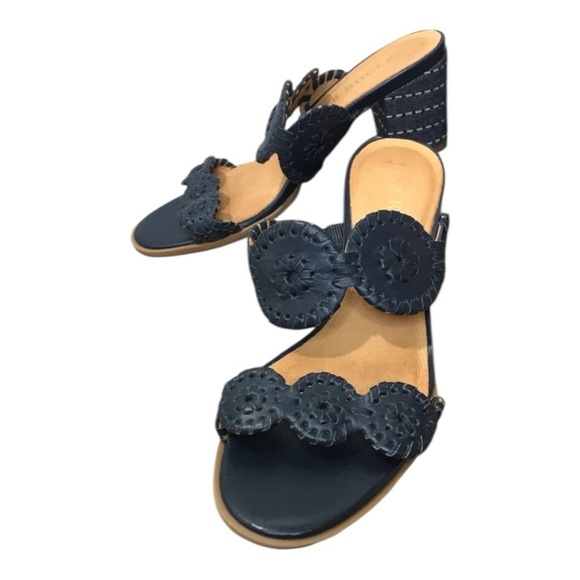 Jack Rogers Navy Blue Leather Circle Medallion Sandals Size 8.5 EUC Made Brazil - Picture 2 of 6